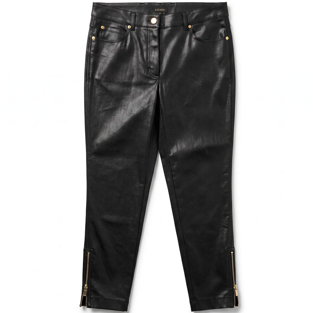 Escada Coated Black Jeans Women's US 10 Grommet Pockets Zipper Ankles EU 40